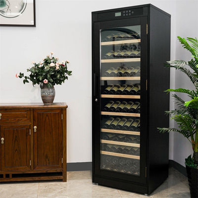 Intelligent Temperature-Controlled Multi-Tiered Black Wood Wine Cooler