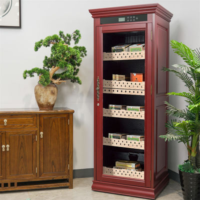 Touch Sensitive Control Red Sold Wood Cigar Cooler Humidifier With Locker