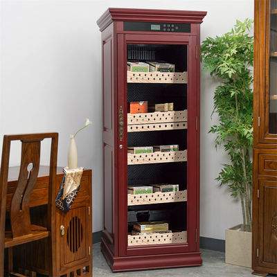 Touch Sensitive Control Red Sold Wood Cigar Cooler Humidifier With Locker