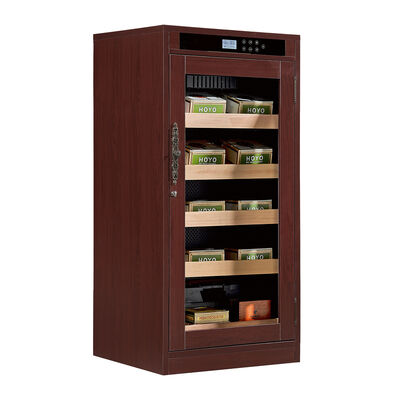 قیمت خوب کابینت مرطوب کننده سیگار دیجیتال چوبی با قفسه های قابل تنظیم، کار ساکت کمتر از 42 دبیل و روشنایی داخلی LED آنلاین