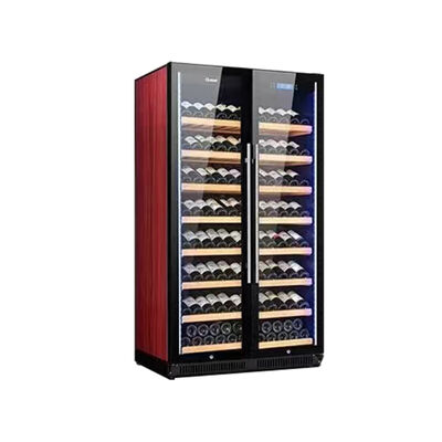 قیمت خوب کابینت خنک کننده شراب دو منطقه ای با درب های شیشه ای و قفسه های چوبی آنلاین